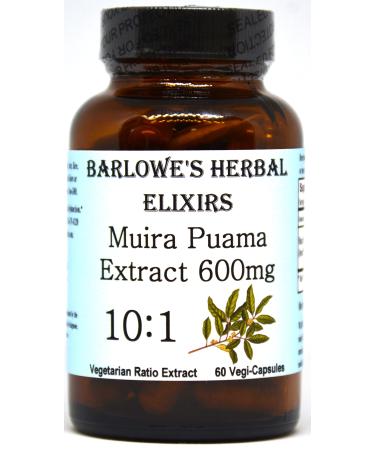 Barlowe's Herbal Elixirs Muira Puama 10:1 Extract - 60 600mg VegiCaps - Stearate Free Glass Bottle!