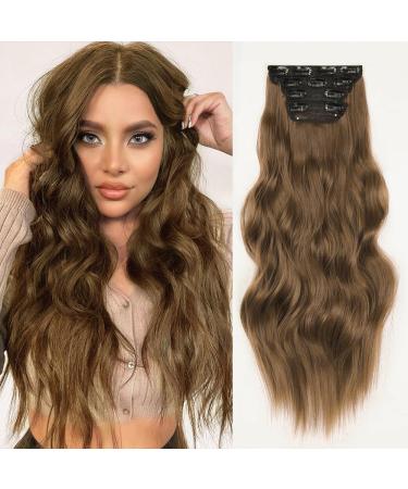 YDDM Hair Extensions Clip in Extensions Wavy hair extension with clips full of heads like real hair hair exension clips cheap clip extensions synthetic hair part for women (24 -inch 4pcs) 24 inch 10#