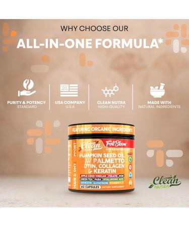 Clean Nutra Pumpkin Seed Oil Capsules + Saw Palmetto Biotin Collagen Keratin MSM Folate Hyaluronic Acid Supplements B12 Zinc Hair Supplement for Women Men Iodine 5-MTHF B-12 Vitamin B9-60 Pills - Buy Online on GoSupps.com