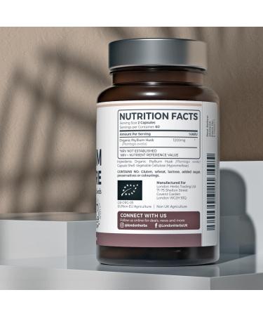 Organic Psyllium Husk Capsules 1200mg | High Strength Fibre Supplement | 120 Vegan Capsules | Natural Stool Softener by London Herbs - Buy Online on GoSupps.com