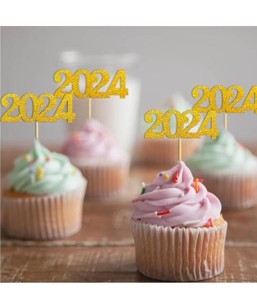Topfunyy 24 Pack New Year Cupcake Toppers Gold Glitter Number 2024 New Year Cake Toppers Food Picks Decorations for 2024 New Year Birthday Graduation Wedding Party Favors - Buy Online on GoSupps.com