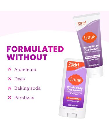 Lume Whole Body Deodorant - Invisible Cream + Solid Stick Mini Bundle - 72 Hour Odor Control - Aluminum & Baking Soda Free Skin Loving - 0.5 Ounce Each - Travel Trial Size Minis (Lavender Sage) - Buy Online on GoSupps.com