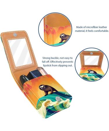 Travel Lipstick Organizer Case | Portable Makeup Bag with Mirror | Abstract Wave Sloth Surfing Design - Buy Online on GoSupps.com