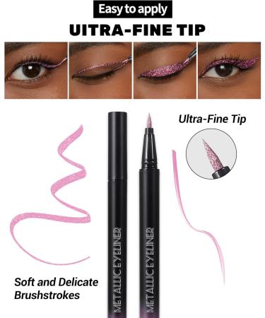 Glitter Waterproof Liquid Eyeliner Gold Sparkling Shimmer Eyeliner Pen Metallic Satin Finish Colored Eye Liner Long-Stay Silky Smooth Ultra-Fine Tip Smudge-proof Eye Makeup for Party Festival-06 06 Gold - Buy Online on GoSupps.com