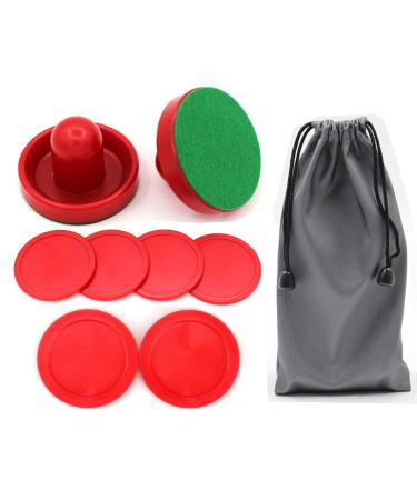 Qtimal Home Standard Air Hockey Paddles and 2 Size Pucks, Small Size for Kids, Large Size for Adult, Great Goal Handles Pushers Replacement Accessories for Game Tables (2 Striker, 6 Puck Pack)