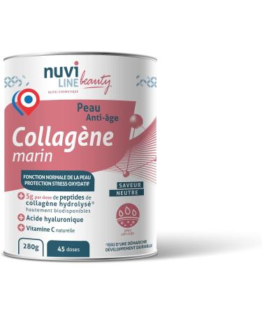 Nuviline Beauty Anti-Aging Marine Collagen Hydrolyzed Collagen Powder Hyaluronic Acid + Organic Vitamin C Oxidative Stress Protection Premium Quality Made in France 280 g (45 Doses) - Buy Online on GoSupps.com