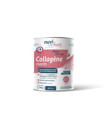 Nuviline Beauty Anti-Aging Marine Collagen Hydrolyzed Collagen Powder Hyaluronic Acid + Organic Vitamin C Oxidative Stress Protection Premium Quality Made in France 280 g (45 Doses)