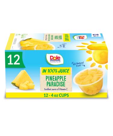 Dole Pineapple Paradise Pineapple Tidbits in a Blend of 100% Fruit Juices, Gluten Free Healthy Snack, 4 Oz Fruit Bowls, 12 Total Cups Pineapple Paradise 4 Ounce (Pack of 12)