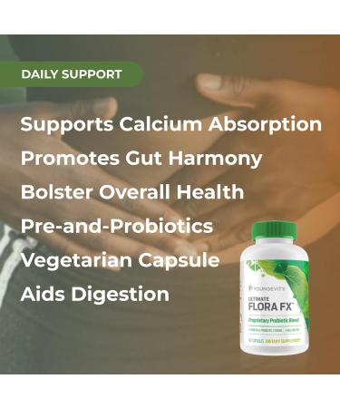 Youngevity Ultimate Flora FX Prebiotic and Probiotic Supplement Supports Digestive Health and Gut Microbiome 4 Billion CFU Glucono Delta Lactone 60 Vegetarian Capsules 60 Count (Pack of 1) - Buy Online on GoSupps.com