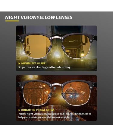 Rutony Night Vision Blue Light Glasses 3 Pack - Yellow Tint Lens for Night Driving - Matte Black/Clear/Tea - Men Women Nighttime Sunglasses - Buy Online on GoSupps.com