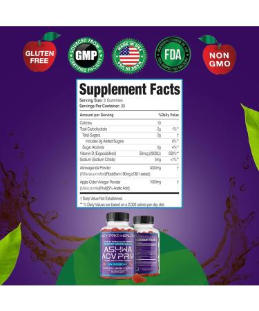 Ashwa ACV Pro Health Gummies - Sugar Free Apple Cider Vinegar & Ashwagandha for Stress Relief | Advanced Keto ACV Supplement with Vitamin D - 1g Carbs Per Gummy - Buy Online on GoSupps.com