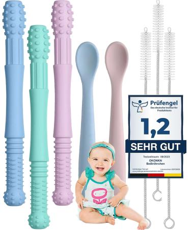 Okonkn bite tube Baby 5 Set Dental Aid Baby 3+2 Esslernl ffel Baby Beißring Baby BPA-Free Silicone Baby Accessories for Boys and Girls from 3 months+B G_5 piece