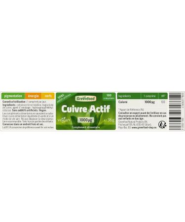 Greenfood Active copper 1000 g high dose 180 tablets - for normal energy metabolism no artificial additives no genetic engineering vegan. - Buy Online on GoSupps.com