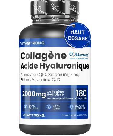 COLLAGENE et ACIDE HYALURONIQUE Vitastrong - 2000mg Collag ne COLLinstant avec Biotine Coenzyme Q10 Zinc S l nium Vitamine C Vitamine D - Formule Efficace - Qualit Premium