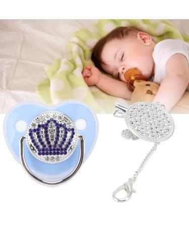 Personalized Blue Bling Pacifier & Clip Set - Rhinestone Crown Ultra-Wide Silicone - Perfect for Girls - Buy Online on GoSupps.com