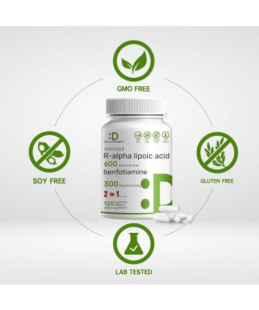 DEAL SUPPLEMENT R Alpha Lipoic Acid 600mg & Benfotiamine 300mg - 120 Veggie Capsules for Energy & Nervous System Support - Antioxidant Supplement - R-ALA Complex - Buy Online on GoSupps.com
