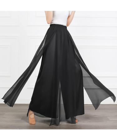 Angcoco Women's Elegant Black Chiffon Dance Training Pants - Medium Loose Fit - Buy Online on GoSupps.com