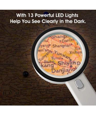 30X Handheld with Light 13 LED Illuminated Lighted High Clarity Magnifier for Reading Low Vision Books Pages Magazine Newspapers Maps Jewelry Better Life - Buy Online on GoSupps.com