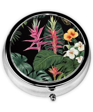 Tropical Flowers Mini Round Pill Box - 3 Compartment Travel Organizer Portable Medicine Case for Home & Office - Buy Online on GoSupps.com