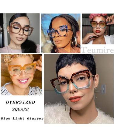 Stylish Oversized Square Blue Light Blocking Glasses for Women | Thick Pearl Inlay Arms | A1 Black 52mm Eyewear - Buy Online on GoSupps.com