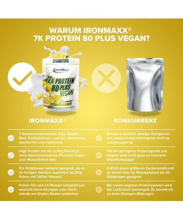 Ironmaxx 7K Protein 80 Plus Vegan Buttermilk Lemon 500g | High Quality Sugar-Free Water-Soluble Protein Powder - 7 Components - Buy Online on GoSupps.com