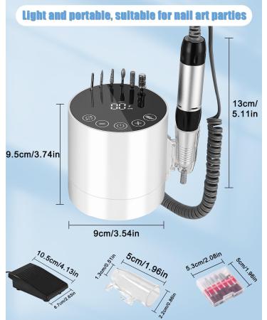35000 RPM Electric Nail Drill File - Professional Adjustable Speed Manicure Pedicure Kit for Acrylic and Gel Nails - LCD Display - White - Buy Online on GoSupps.com