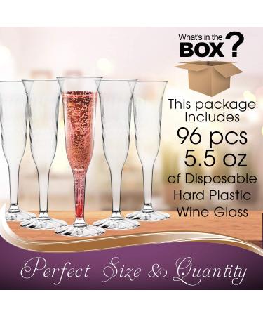 96 Disposable Crystal Cut Plastic Champagne Flutes - Unbreakable Clear Glasses for Parties and Events - 5.5oz - Buy Online on GoSupps.com