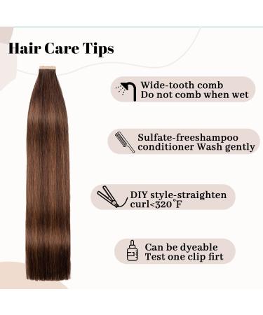 Hotlulana 24-Inch Tape-In Hair Extensions - Real Hair Balayage Dark Brown & Chestnut - 100% Natural Skin Weft 20PCS #2/2/6 - Buy Online on GoSupps.com