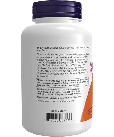Now Foods Sunflower Phosphatidyl Serine 100 mg - 120 Veggie Softgels | Cognitive Support & Stress Relief - Buy Online on GoSupps.com