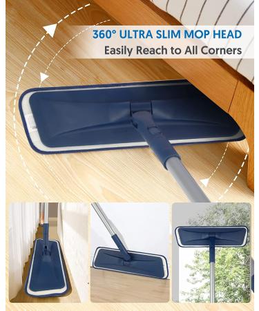 BPAWA Microfiber Flat Floor Mop for Hard Surfaces - Wet Dry Dust Mop with 4 Reusable Chenille Pads, Dark Blue - Buy Online on GoSupps.com