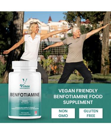 Vinco Benfotiamine 300mg - Vitamin B1 Thiamine High Strength for Heart & Kidney Support 120 Vegan Capsules Enhanced Cognitive Function Energy & Antioxidants Gluten & Allergen-Free - Made in UK - Buy Online on GoSupps.com