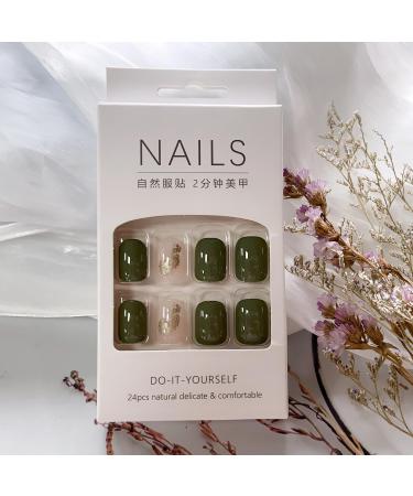 Buy Green Leopard Print Short Press on Nails - 24PCS Acrylic Full Cover with Gold Foil Designs | International Shipping - Buy Online on GoSupps.com