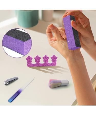 13 in 1 Professional Manicure Nail File Set - Double Sided 100/180 Grit, Cuticle Nippers, Pusher, Peeler, Cleaning Brush - Mery Board, Buffers - Purple - Buy Online on GoSupps.com