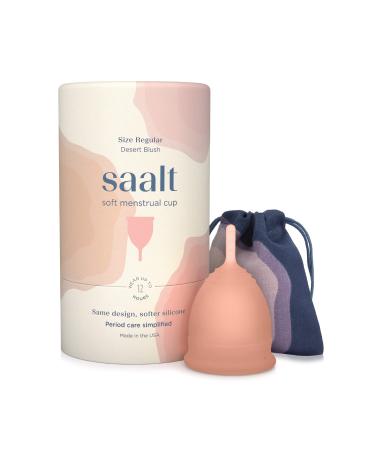 Saalt Soft Menstrual Cup - Best Sensitive Reusable Period Cup - Wear for 12 Hours - Tampon and Pad Alternative (Desert Blush, Regular) Desert Blush Regular (Pack of 1)