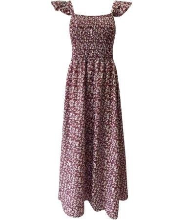 Lcziwo Women's Boho Square Neck Floral Maxi Dress - Wine, X-Large - Buy Online on GoSupps.com