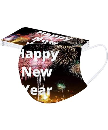 ZQP BEUU 50PCS Happy New Year 2021 Disposable_Face_M sks with a Elastic Earloop for Adult Multiple Pattern Combinations 3-ply Face Facial Protection Pads for Party High Filtration and Ventilation - Buy Online on GoSupps.com