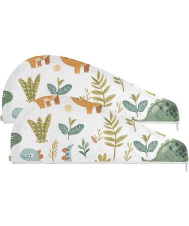Buy Dinosaurs Plants Hair Towel 2 Pack - Super Absorbent Quick Dry Hair Turbans for Women & Girls | International Shipping Available - Buy Online on GoSupps.com