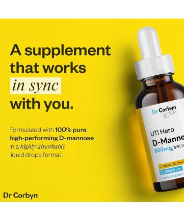 Dr Corbyn D-Mannose 800mg Drops - 50ml | UTI Hero Liquid Supplement for Urinary Tract Health | Vegan & UK Made - Buy Online on GoSupps.com