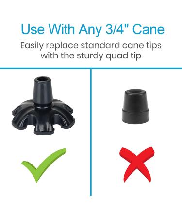 34 Inch Heavy Duty Quad Cane Tips with 6 Support Feet - Replacement Rubber Foot for Self Standing Canes and Crutches - Buy Online on GoSupps.com