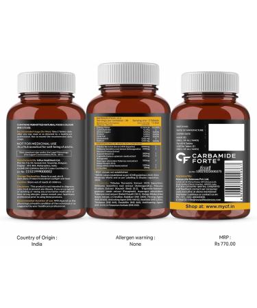 Carba.mide F.o.rte Testosterone Supplement for Men with Tribulus 1000mg Ashwagandha L-Citrulline & Kaunch Beej 60 Veg Tablets (Pack of 2) - Buy Online on GoSupps.com