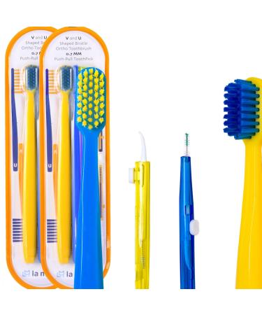 V-Shaped + U-Shaped Orthodontic Toothbrush Soft Bristle (4pcs) with Telescopic Intertooth Brush (4pcs) Cepillo Ortodoncia 2 Set 2Set