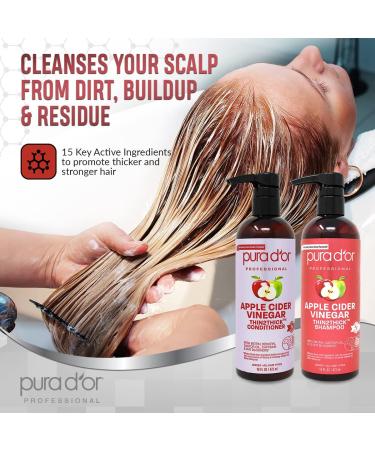 PURA D'OR Apple Cider Vinegar Thin2Thick Set - Shampoo & Conditioner Detox with Biotin, Keratin, Caffeine, Castor Oil, Aloe - All Hair Types Men & Women (16oz x 2) - Buy Online on GoSupps.com
