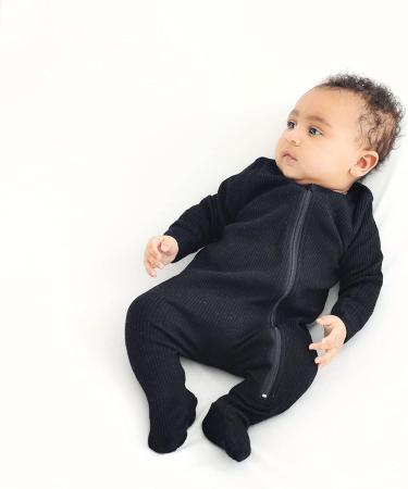 DreamBuy Ribbed Cotton Zip Up Baby Sleepsuits - Unisex Newborn Clothes 12-18 Months (Black) - Buy Online on GoSupps.com