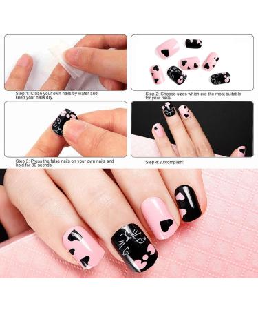 96 Pieces Kids Fake Nails with Nail Glue Pre-glue Full Cover Short False Nails Lovely Ready to Wear Press-On Gel Nails for Children girl (A) - Buy Online on GoSupps.com