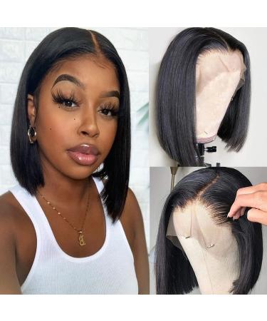 Ainmeys Hair 12inch Short Bob Wigs 13x4 Lace Front Wigs Human Hair Straight Bob Wigs Brazilian Virgin Straight Bob Human Hair Wigs For Black Women Bleached Knots Pre Plucked with baby hair(12inch) 12 Inch 13x4 straight bob