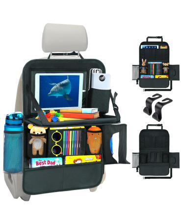 Eweima auto organizer children and foldable table 13 storage compartments for car seat organizer back seat organizer with 13 inch pad touchscreen tablet bracket waterproof backrest protection car black