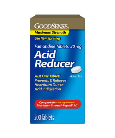GoodSense Maximum Strength Famotidine Tablets 20 mg Acid Reducer for Heartburn Relief 200 Count