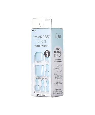 KISS imPRESS Dream Glow Pedicure Press-On Fake Toenails Kit - Light Blue Square Nails with Prep Pad, File, Stick - 24 Nails - Buy Online on GoSupps.com
