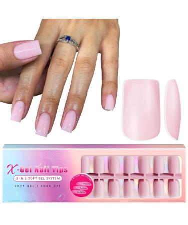 Gel X Nail Tips Medium Square Press on Nails Soft Gel Nail Tips 300Pcs Pre Colored Natrual Pink Gel X Tips Gel X Nails Press ons Soak Off Acrylic Fake Nails Extensions False Nails DIY Nail medium square pink
