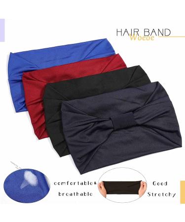 Woeoe African Headbands - Pack of 4 Knotted Hairbands in Blue, Dark Red, Dark Blue, and Black - Wide Elastic Head Scarf for Women and Girls - Buy Online on GoSupps.com
